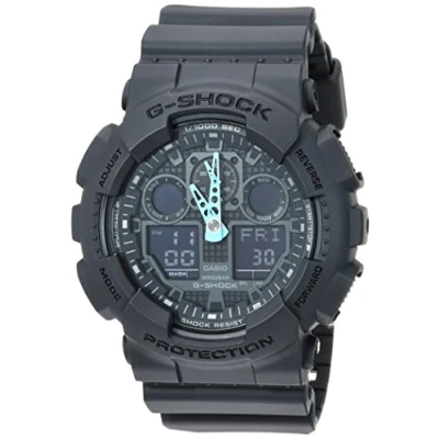 Image of Casio Men&#039;s G Shock Analog Digital Watch GA 100C 8ACR, Grey/Neon Blue, Black/Blue, One Size, 100 Neon Highlights