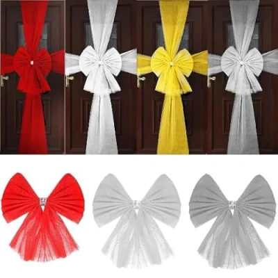 Image of AKA Extra Large Christmas Door Bow Window Traditional Xmas Wedding Decoration (Silver)