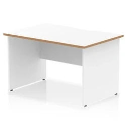 Image of Oslo 1200 x 800mm Scalloped Edge Straight Office Desk White Top Natural Wood Panel End Leg
