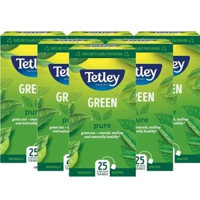 Image of Tetley Green Tea Pure, Pack of 6 Boxes, 150 Teabags