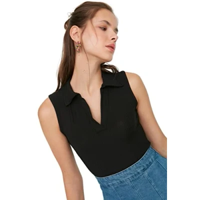 Image of Trendyol FeMan Young Slim fit Basic Polo Neck Knit Blouse Black