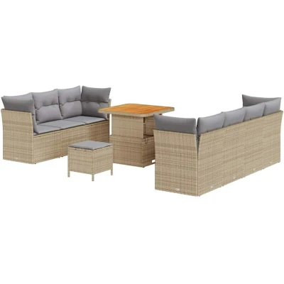 Image of vidaXL 10 Piece Garden Sofa Set with Cushions Beige Poly Rattan Acacia