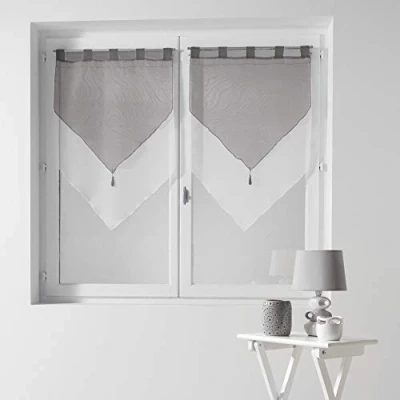 Image of Douceur d&#039;Interieur 2 NET CURTAIN POMPON 60/120 VOILE SABLE LISSEA BLANC, Ceramic, H90 x B60 cm (2er Pack)