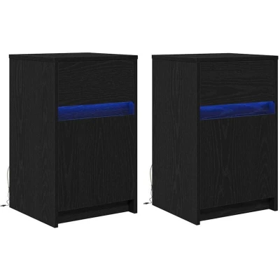 Image of vidaXL Bedside Cabinet 2 pcs Black oak 38 x 34 61 cm Particle board