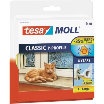 Image of tesamoll P Profile Seal Self Adhesive Rubber Draught Excluder for Insulating Gaps in Windows and Doors White 6 m x 9 mm