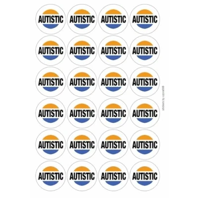 Image of Autistic Circular Matt Paper Stickers A4 Sheet of 24 (Each Sticker is 45mm Diameter)