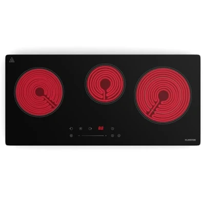 Image of Klarstein Ceramic Hob 75 cm Slimline 3 Zone VTC Cooktop with Touch Control, Digital Timer &amp; Child Lock, Easy to Clean Glass Surface for Compact Kitchens
