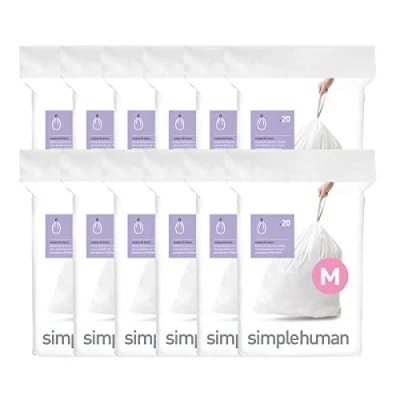 Image of simplehuman Code M Custom Fit Liners, Tall Kitchen Extra Strong Trash Bag, 45 Liter / 12 Gallon, Refill Packs (240 Count)