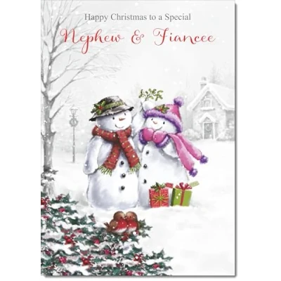 Image of doodlecards Nephew &amp; Fiancee Christmas Card Two Snowmen Medium Size with Plain Envelope