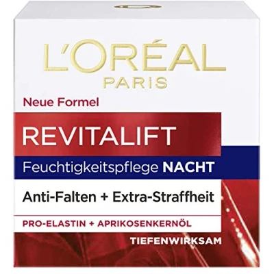 Image of L&#039;Oréal Paris Night cream, Revitalift, anti ageing facial care, wrinkle and extra firmness, Pro Elastin apricot kernel oil, 50 ml