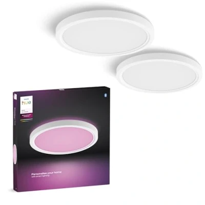 Image of Philips Hue Devote Smart LED Panel Light, White and Color Ambiance, Round 30cm, 16.6W, 2000 Lumens, Frame for Indoor Home Lighting, Ceiling, Living Room, Kitchen, Hallway, 2 Pack, S