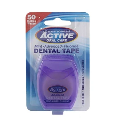Image of Beauty Formulas Active Oral Care Advanced Dental Tape with Mint Wax Fluoride 50 Metre Size