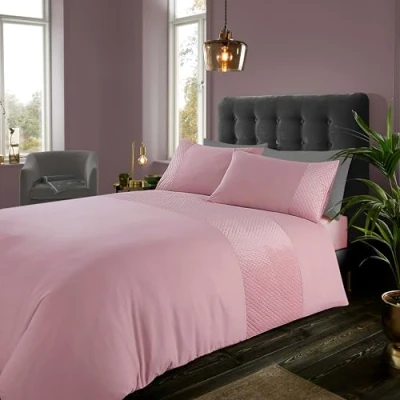 Image of GC GAVENO CAVAILIA Fancy Bedding Double Bed Set (200x200 cm) Velvet Duvet Cover With Pillowcases Hypoallergenic Comforter Linen Sets Dusty Pink