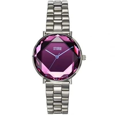 Image of STORM ELEXI Lazer Purple Women&#039;s Watch with Unique Cut Glass dial and Two Tone Brushed/Polished Stainless Steel Strap, Water Resistant to 50m