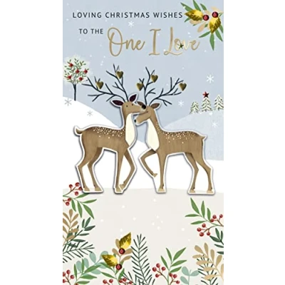 Image of The One I Love Reindeer Embellished Christmas Card Hand Finished Champagne Cards XCDC394