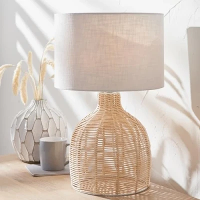 Image of Pacific Lifestyle Boho Wicker Table Lamps for Living Room Natural Rattan Standard Lamp with Cream Shade Bedroom Bedside Neutral Organic (Natural)