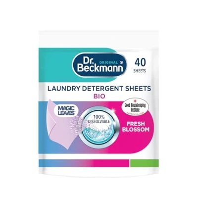 Image of Dr. Beckmann MAGIC LEAVES laundry detergent sheets BIO Convenient and pre dosed Dissolvable &amp; climate neutral 40