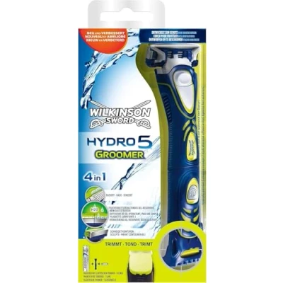 Image of Wilkinson Sword Hydro 5 Groomer Shaver, Yellow, 1 count, Moisturizing Gel Reservoir, Compact Trimmer, Adjustable for Men&#039;s Personal Grooming