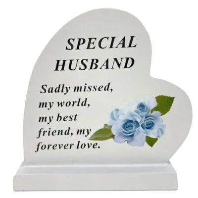 Image of Angraves Special Husband Graveside Memorial Heart Flower Rose Grave Plaque Ornament Decoration