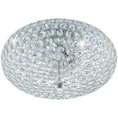 Image of Eglo Lighting Clemente 2 Light Flush Ceiling Polished Chrome, Crystal Glass, E27 Uk Stock