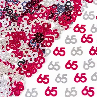 Image of SHATCHI Pink &amp; Silver 65th Birthday Confetti Foil Metallic Glitz Table Scatter Sprinkles Age Bday Party Decorations 12mm