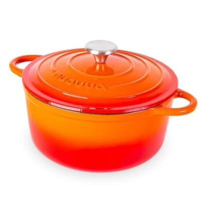 Image of Cast Iron Pot with Lid Non Stick Ovenproof Enamelled Casserole Pot, Oven Safe up to 500 F Sturdy Dutch Cookware Orange, 5 Quart, 24cm by Nuovva