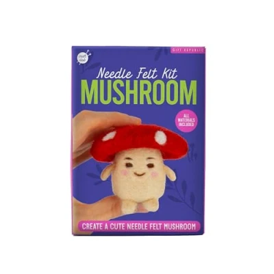Image of Gift Republic Mushroom Needle Felting Craft Kit Set to Create Fuzzy for Birthday/Easter/Christmas Kids, Teens &amp; Adults Includes Roving Wool, Needles + Pad