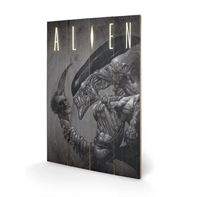 Image of Pyramid International Alien Head on Tail Wood Print 40 x 59cm, Multi Colour, 59 1.3 cm