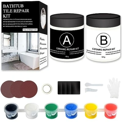Image of 200g Bathtub Repair Kit, 20 PCS White Tub Tile Crack Refinishing Kit for Porcelain, Acrylic, Fiberglass, Stone, Ceramic Scratch, Holes, Cracks with Multiple Toning Paints
