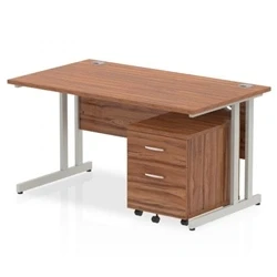 Image of Impulse 1400x800mm Desk Walnut Top Silver Cantilever Leg + Mobile Ped