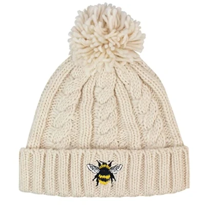 Image of TeddyTs Women&#039;s Bumble Bee Chunky Cable Knit Thermal Bobble Hat Cream, L