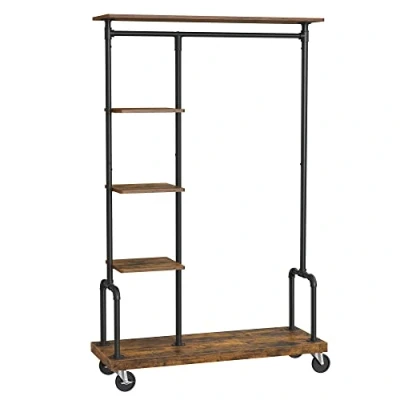 Image of VASAGLE Clothes Rack, Clothing Rack on Wheels, 5 Tier Garment with Metal Pipes, for Bedroom, Store, Laundry Room, Living Rustic Brown and Black HSR66BXV1