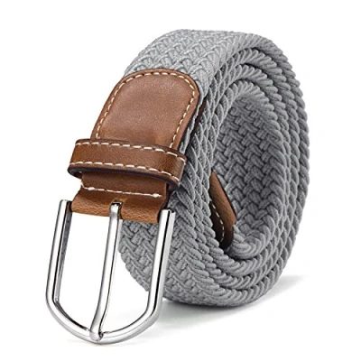 Image of DonDon Braided stretch belt elastic for women and men length 39 to 51 inch 100 cm 130 light grey