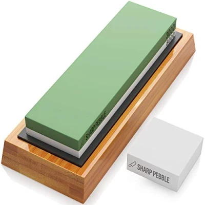 Image of Sharp Pebble Premium Sharpening Stones 2 Side Grit 3000/8000 Whetstone Kitchen Knife Sharpener Waterstone with Non Slip Bamboo Base &amp; Flattening Stone