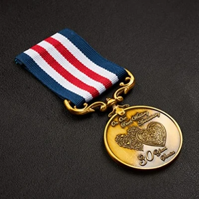 Image of the Commemorative Coin Company Our 30th Pearl Wedding Anniversary Medal for Long/Distinguished Service and Bravery in Field. Gift/Present Husband/Wife/Partner/Couple. Gold, 10.5cm