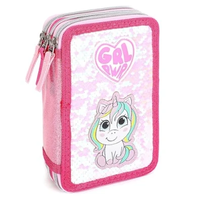 Image of TDL Girl Power Pencil Case 45 pcs Pre Filled 3 Layers Kids Girls Pouch with Multi Compartments