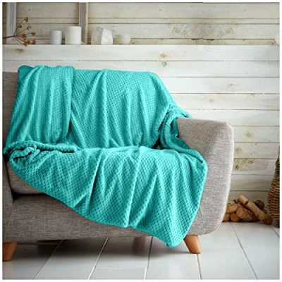 Image of GC GAVENO CAVAILIA Fleece Snuggle Blanket For Sofas, Warm &amp; Cozy Large Throws the Sofa, Waffle Blankets Beds, Aqua, 200X240 Cm