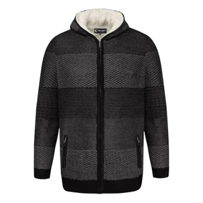 Image of KAM Mens Sherpa Lined Zip Through Marl Stripe Hoodie Grey 3XL