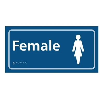 Image of Female Toilet Braille Sign, Self Adhesive Tactile, Blue (300mm x 150mm)