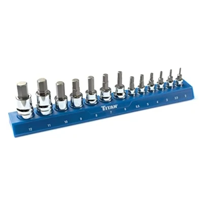 Image of Titan 85531 13 Piece Metric Hex Bit Socket Set, Magnetic Organizer with Laser Etched Size Markings