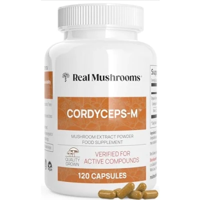Image of Real Mushrooms Cordyceps Capsules Performance Supplement with Mushroom Extract for Energy &amp; Immune Support Vegan Supplement, Non GMO, 120 Caps