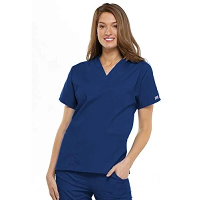 Image of CHEROKEE Women Woman Scrub Top Originals Medical Clothing with Pockets V Neck WWE4700 Galaxy Blue XL