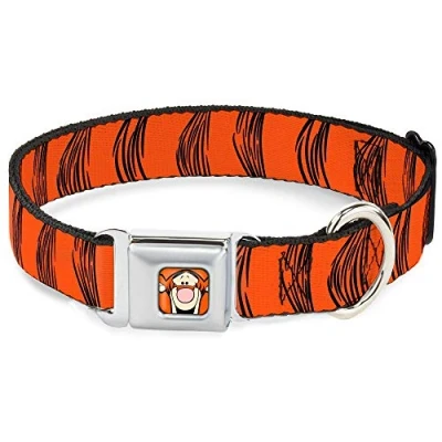 Image of Dog Collar Seatbelt Buckle Tigger Stripes Orange Black 16 to 23 Inches 1.5 Inch Wide