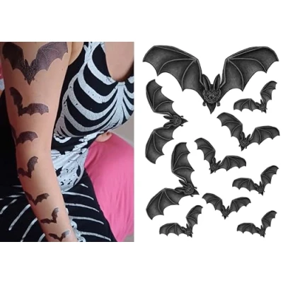 Image of Halloween Fancy Dress Bats Temporary Tattoos Horror, Body Tattoos. Wednesday Scary