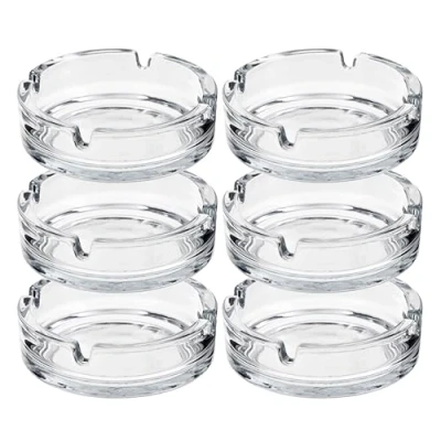 Image of HOMESHOPA Round Glass Ashtrays, Solid &amp; Practical Transparent Ash Tray for Cigarettes Cigars, Clear Stackable Ashtray Indoor Outdoor Home Office Restaurant Decorative Tabletop (6 Pack)