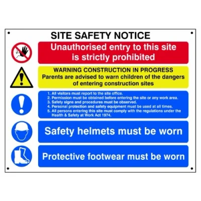 Image of Scan SCA4550 Rigid foamed 3mm PVC sign Composite site safety notice 800 x 600mm,Yellow, Red, Blue and Black