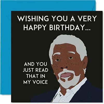 Image of Funny Morgan Freeman Birthday Cards for Men Women The Voice Happy Card Brother Sister Friend Auntie Uncle Mum Dad Son Daughter, 145mm x 30th 40th 50th Bday Greeting