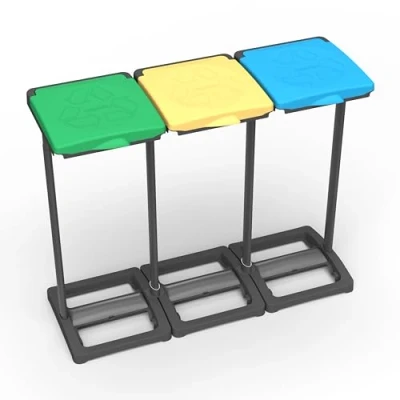 Image of Mongardi: Mr. B Tris Bag Holder for Separated Collection in PP Resin, Easy to Assemble, 80 110 L Bags, Durable, Indoor and Outdoor Environments, 97L x 36D 80H cm
