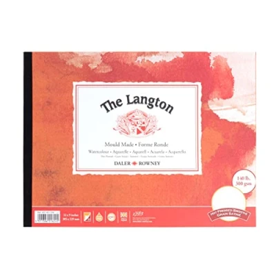 Image of Daler Rowney The Langton Hot Pressed 300gsm 12 x 9in Watercolour Paper Pad, Glued 1 Side, Acid free, Natural White Sheets, Ideal for Professional Artists