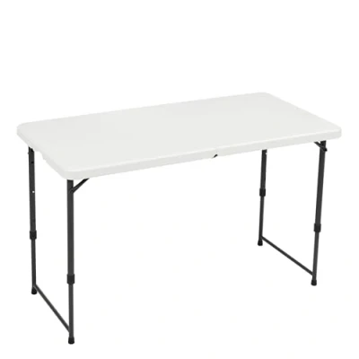 Image of Amazon Basics 4 Foot Rectangular Folding Table, Adjustable Height Settings with Carrying Handle, Indoor &amp; Outdoor, White, 121.4 D x 60.7 W 86.1 H cm
